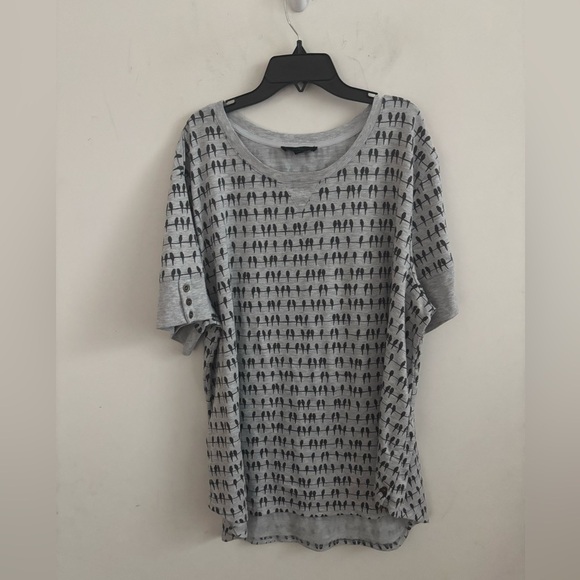 Novelty Print Women’s 2X Sweatshirt Gray Short Sleeve Casual Shirt Button Cuff - Picture 2 of 6